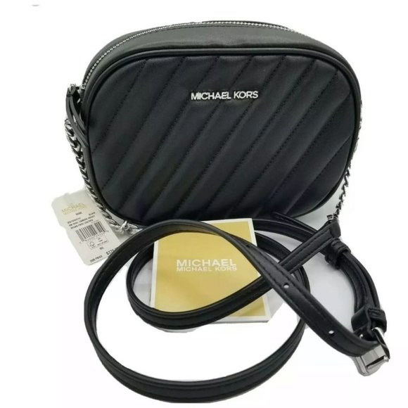 Michael Kors Handbags - MICHAEL KORS ROSE CAMERA SMALL OVAL CHAIN CROSSBODY BLACK QUILTED